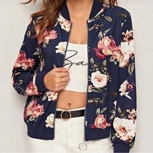 Girls 14/16 navy floral jacket